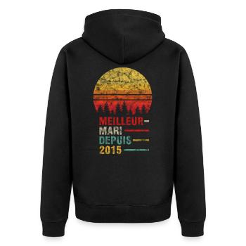 Best husband since 2015 6 years of marriage - Unisex Premium Organic Zip Hoodie - black - Back - Nico (187cm)