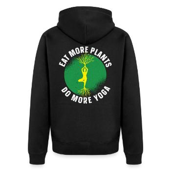 Manger plus de plantes Faire plus de yoga Pose Végétarien Végétalien - Veste à capuche bio Premium Unisexe - noir - Dos - Nico (187cm)