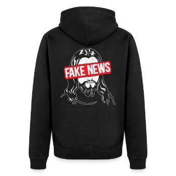 Fake News Anti-Religion Agnostic Atheist - Unisex Premium Organic Zip Hoodie - black - Back - Nico (187cm)