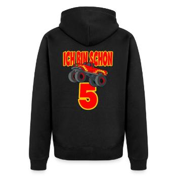 Ich Bin Schon 5 für einen Jungen der 5 Jahre wird - Unisex Premium Bio Zip Hoodie - Schwarz - Hinten - Nico (187cm)