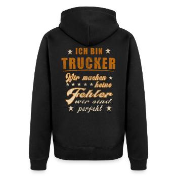 LKW Fahrer Trucker Fernfahrer Geschenk - Unisex Premium Bio Zip Hoodie - Schwarz - Hinten - Nico (187cm)