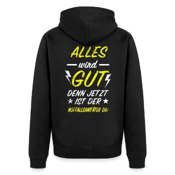 Notfallsanitäter Alles Wird Gut Rettungsdienst - Unisex Premium Bio Zip Hoodie - Schwarz - Hinten - Nico (187cm)