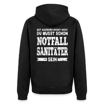 Notfallsanitäter Sanitäter - Unisex Premium Bio Zip Hoodie - Schwarz - Hinten - Nico (187cm)