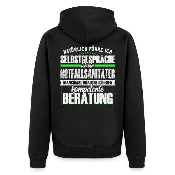 Notfallsanitäter Selbstgespräche - Unisex Premium Bio Zip Hoodie - Schwarz - Hinten - Nico (187cm)