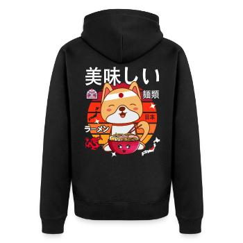 Kawaii Hund Ramen Nudeln Japan Design - Unisex Premium Bio Zip Hoodie - Schwarz - Hinten - Nico (187cm)