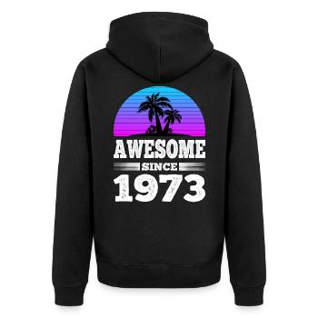 Awesome Since 1973 Sunset blau - Unisex Premium Bio Zip Hoodie - Schwarz - Hinten - Nico (187cm)
