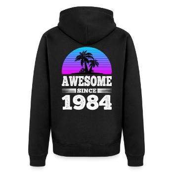 Awesome Since 1984 Sunset blau - Unisex Premium Bio Zip Hoodie - Schwarz - Hinten - Nico (187cm)