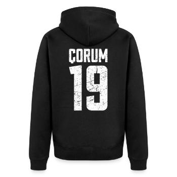 Corum 19 Türkei Turkiye TR Geschenk Urlaub Türk - Unisex Premium Bio Zip Hoodie - Schwarz - Hinten - Nico (187cm)