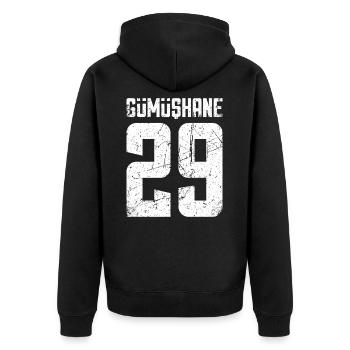 Gümüshane 29 Türkei Turkiye Geschenk Urlaub TR - Unisex Premium Bio Zip Hoodie - Schwarz - Hinten - Nico (187cm)