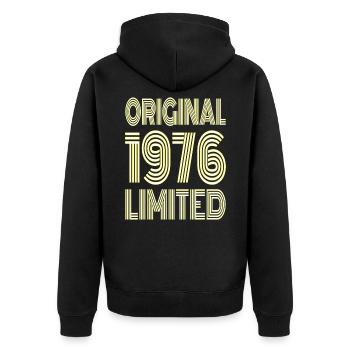 Original 1976 Limitiert - Unisex Premium Bio Zip Hoodie - Schwarz - Hinten - Nico (187cm)