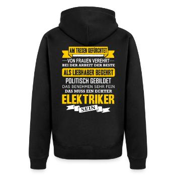 Elektriker Spruch Elektroniker Geschenk Geselle - Unisex Premium Bio Zip Hoodie - Schwarz - Hinten - Nico (187cm)