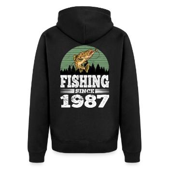 Fishing since 1987 - Unisex Premium Organic Zip Hoodie - black - Back - Nico (187cm)