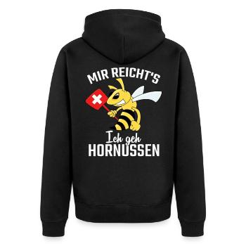 Mir reichts ich geh Hornussen - Unisex Premium Bio Zip Hoodie - Schwarz - Hinten - Nico (187cm)