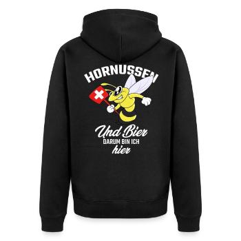 Hornussen und Bier - Unisex Premium Bio Zip Hoodie - Schwarz - Hinten - Nico (187cm)