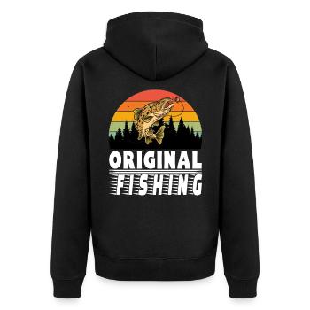 Original Fishing Angeln Fischen Outdoor - Unisex Premium Bio Zip Hoodie - Schwarz - Hinten - Nico (187cm)