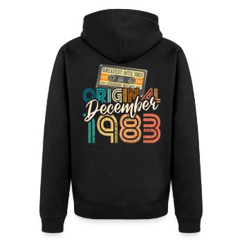 Vintage Cassette Tape Décembre 1983 Anniversaire - Veste à capuche bio Premium Unisexe - noir - Dos - Nico (187cm)