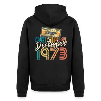 Vintage Cassette Tape Décembre 1973 Anniversaire - Veste à capuche bio Premium Unisexe - noir - Dos - Nico (187cm)