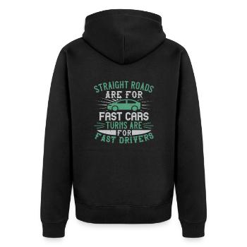 Auto gerade Straßen sind für schnelle Autos Kurven - Unisex Premium Bio Zip Hoodie - Schwarz - Hinten - Nico (187cm)