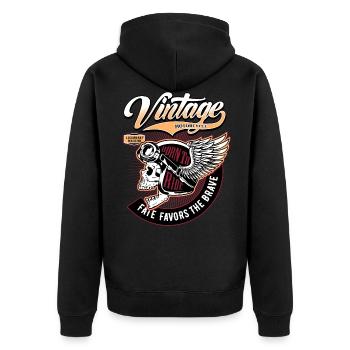 Biker Skull Vintage Motorcycles - Unisex Premium Bio Zip Hoodie - Schwarz - Hinten - Nico (187cm)