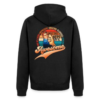 50. Geburtstag geboren 1972 Vintage Design Frauen - Unisex Premium Bio Zip Hoodie - Schwarz - Hinten - Nico (187cm)