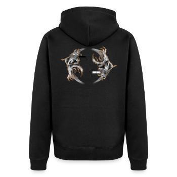 Yin-Yang Segelfisch - Unisex Premium Bio Zip Hoodie - Schwarz - Hinten - Nico (187cm)