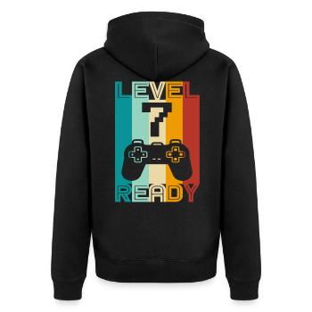 7th Birthday and 7th Anniversary Gaming Design - Unisex Premium Organic Zip Hoodie - black - Back - Nico (187cm)