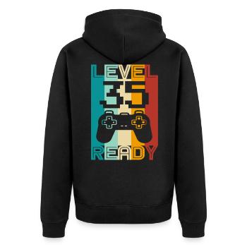 35.Geburtstag Gamer Geschenkidee Zocker 35 Jahre - Unisex Premium Bio Zip Hoodie - Schwarz - Hinten - Nico (187cm)