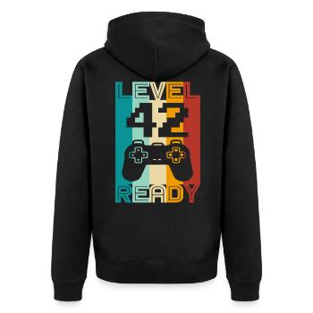 42. Geburtstag Gamer Geschenkidee Zocker 42 Jahre - Unisex Premium Bio Zip Hoodie - Schwarz - Hinten - Nico (187cm)