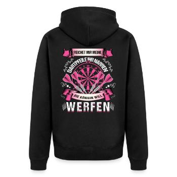 Dartpfeile Narren Königin, Dart Dartspielerin - Unisex Premium Bio Zip Hoodie - Schwarz - Hinten - Nico (187cm)