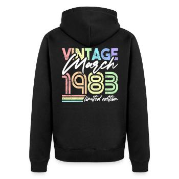 Vintage Mars 1983 Anniversaire Design pour Femmes - Veste à capuche bio Premium Unisexe - noir - Dos - Nico (187cm)