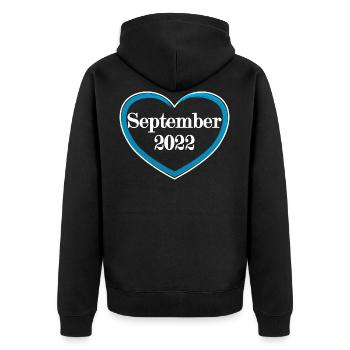 Geburtstermin September Junge Herz 2022 - Unisex Premium Bio Zip Hoodie - Schwarz - Hinten - Nico (187cm)