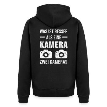 Was Ist Besser Als Eine Kamera Zwei I Fotografen - Unisex Premium Bio Zip Hoodie - Schwarz - Hinten - Nico (187cm)