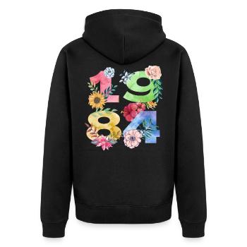 Jahrgang 1984 Geburtstags Blumen Design für Frauen - Unisex Premium Bio Zip Hoodie - Schwarz - Hinten - Nico (187cm)