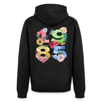 Jahrgang 1985 Geburtstags Blumen Design für Frauen - Unisex Premium Bio Zip Hoodie - Schwarz - Hinten - Nico (187cm)