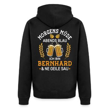 Morgens Müde Abends Blau Bernhard Vornamen Outfit - Unisex Premium Bio Zip Hoodie - Schwarz - Hinten - Nico (187cm)