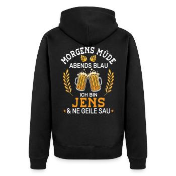 Morgens Müde Abends Blau Jens Vornamen Outfit - Unisex Premium Bio Zip Hoodie - Schwarz - Hinten - Nico (187cm)