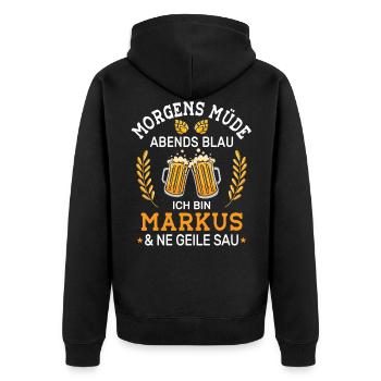 Morgens Müde Abends Blau Markus Vornamen Outfit - Unisex Premium Bio Zip Hoodie - Schwarz - Hinten - Nico (187cm)