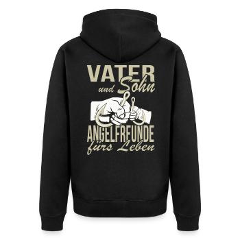 Vater und Sohn Angelfreunde fürs Leben - Unisex Premium Bio Zip Hoodie - Schwarz - Hinten - Nico (187cm)