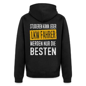 LKW Fahrer Trucker Fernfahrer Geschenk - Unisex Premium Bio Zip Hoodie - Schwarz - Hinten - Nico (187cm)