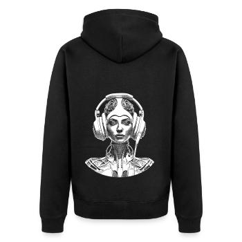 eSports Cyborg Gamer Shirt – Futuristischer Style - Unisex Premium Bio Zip Hoodie - Schwarz - Hinten - Nico (187cm)