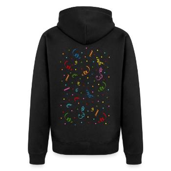 Konfetti Luftschlangen  - Unisex Premium Bio Zip Hoodie - Schwarz - Hinten - Nico (187cm)