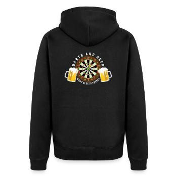 Darts and Beer - Dartscheibe Turnier Sport Spass - Unisex Premium Bio Zip Hoodie - Schwarz - Hinten - Nico (187cm)