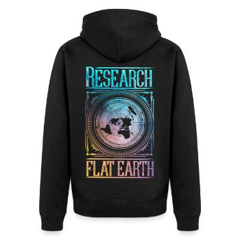 Flache Erde - Research Flat Earth - Unisex Premium Bio Zip Hoodie - Schwarz - Hinten - Nico (187cm)