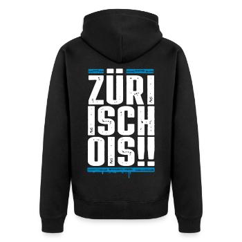 Züri isch ois - Zurich - Züri Regiert - Unisex Premium Organic Zip Hoodie - black - Back - Nico (187cm)