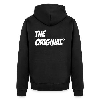 THE ORIGINAL - Tolle Geschenkidee - Unisex Premium Bio Zip Hoodie - Schwarz - Hinten - Nico (187cm)