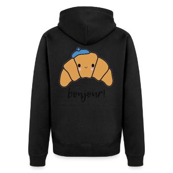 Hello Cute Croissant Gift Idea for France Girls - Unisex Premium Organic Zip Hoodie - black - Back - Nico (187cm)
