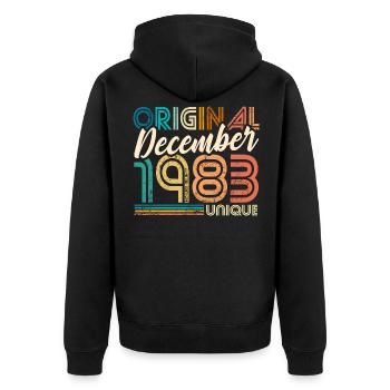 Vintage December 1983 Unique Limited Edition - Unisex Premium Organic Zip Hoodie - black - Back - Nico (187cm)