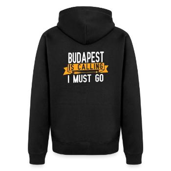 Budapest ruft und ich muss gehen - Unisex Premium Bio Zip Hoodie - Schwarz - Hinten - Nico (187cm)
