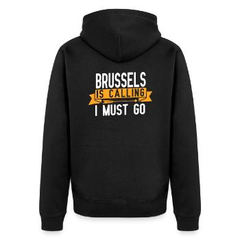 Brussels calls and I have to go - Unisex Premium Organic Zip Hoodie - black - Back - Nico (187cm)