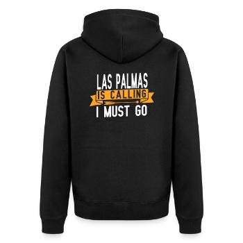 Las Palmas ruft und ich muss gehen - Unisex Premium Bio Zip Hoodie - Schwarz - Hinten - Nico (187cm)